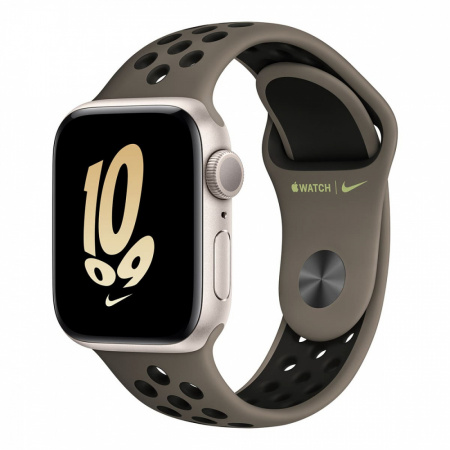 Apple Watch Nike SE 2022 40 мм корпус из алюминия цвета "сияющая звезда" спортивный ремешок Nike цвета «оливково-серый/черный»