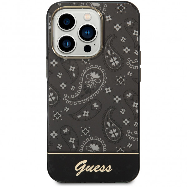 Чехол CG Mobile Guess PC/TPU Paisley w Electoplated camera Hard для iPhone 14 Pro, цвет Черный (GUHCP14LHGBNHK)