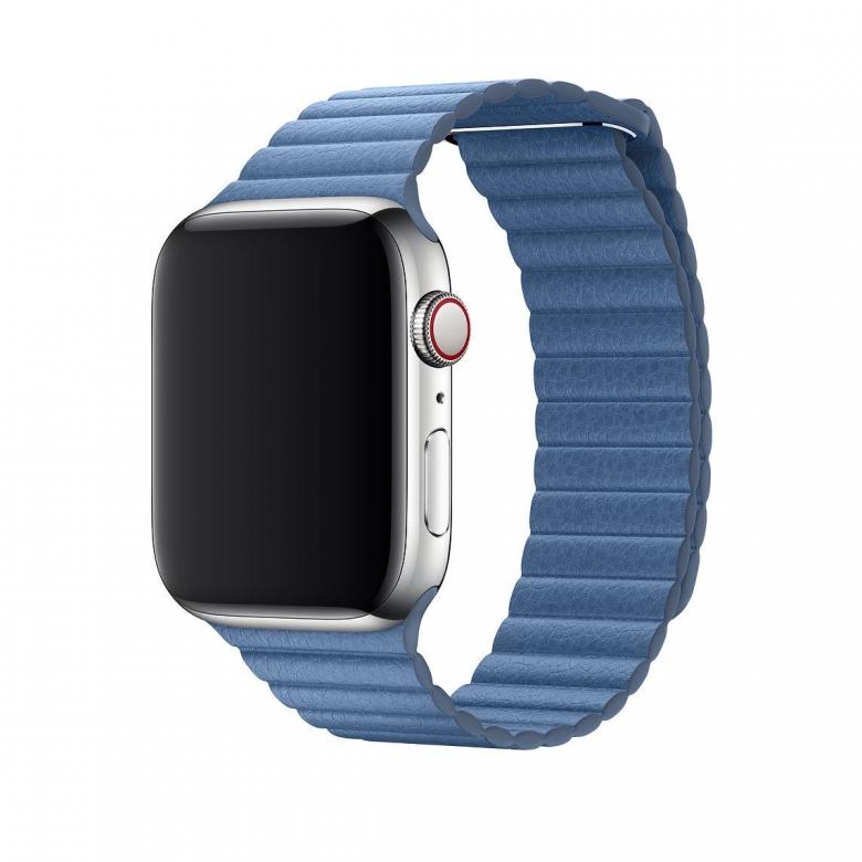 Кожаный блочный ремешок для Apple Watch 44mm (Blue)
