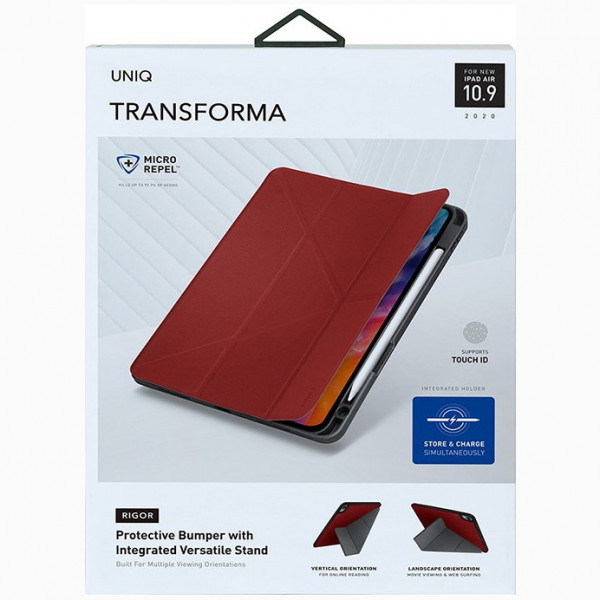 Чехол Uniq Transforma Rigor Anti-microbial для iPad Air 10.9" (2022/20) с отсеком для стилуса, цвет Красный (NPDA10.9(2020)-NTRIGRED)
