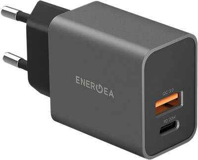 Сетевое зарядное устройство EnergEA Ampcharge PD20+, USB-C PD20 +USB-A QC3.0 20W Gunmetal