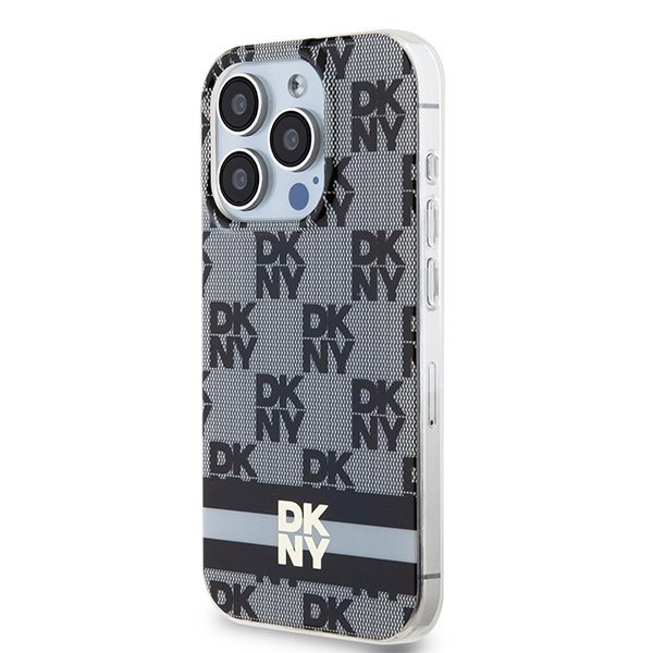 Чехол DKNY PC/TPU Checkered Printed stripes Hard Black (MagSafe) для iPhone 15 Pro, чёрный
