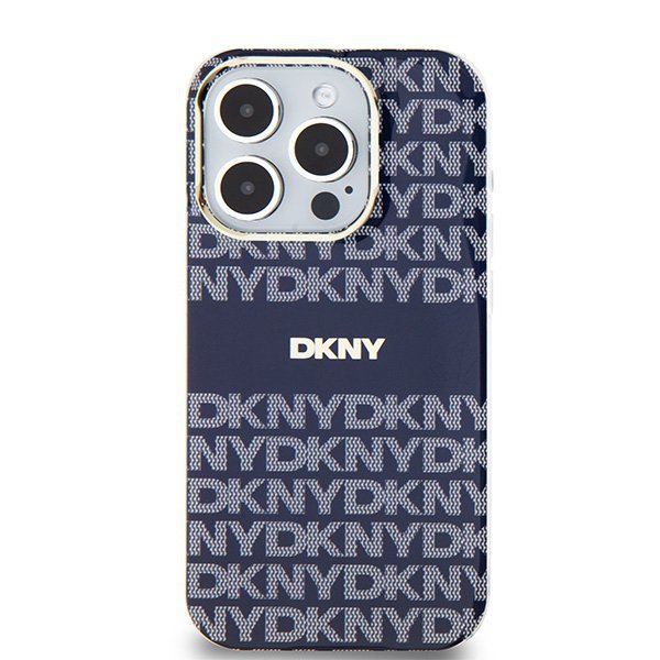 Чехол DKNY PC/TPU Repeat texture Tonal stripe Hard Blue (MagSafe) для iPhone 15 Pro Max, синий