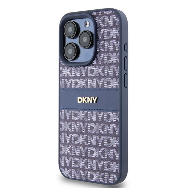 Чехол DKNY PU Repeat texture Tonal stripe Metal logo Hard Blue для iPhone 15 Pro, синий