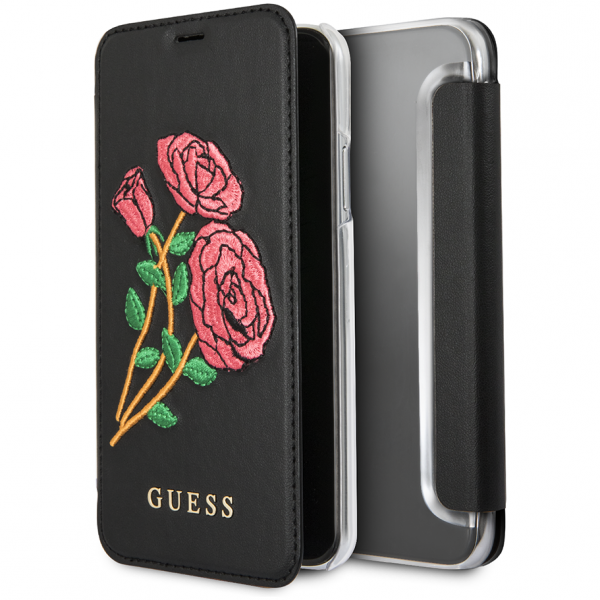 Чехол-книжка CG Mobile Guess Flower Desire Booktype PU/Embroidered Roses для iPhone X/XS, цвет Черный (GUFLBKPXEROBK)