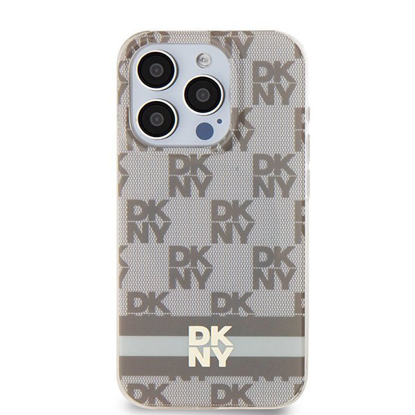 Чехол DKNY PC/TPU Checkered Printed stripes Hard Beige (MagSafe) для iPhone 15 Pro, бежевый