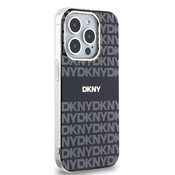 Чехол DKNY PC/TPU Repeat texture Tonal stripe Hard Black (MagSafe) для iPhone 15 Pro, чёрный