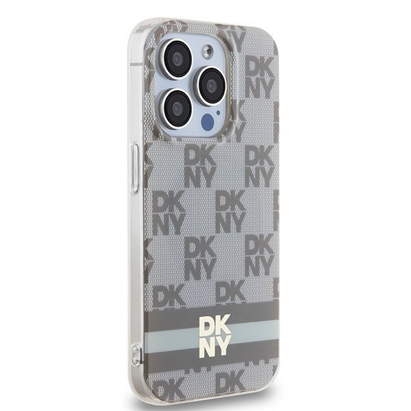 Чехол DKNY PC/TPU Checkered Printed stripes Hard Beige (MagSafe) для iPhone 15 Pro, бежевый