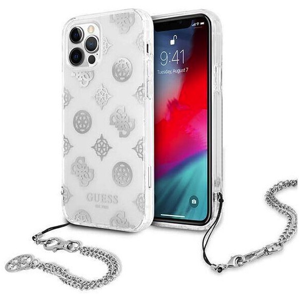 Чехол CG Mobile Guess PC/TPU Peony Hard + Siver hand chain для iPhone 13 Pro, цвет Прозрачный/Серебристая цепь (GUHCP13LKSPESI)