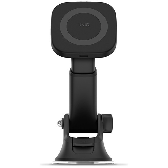 Магнитный держатель Uniq Magnea Magnetic wireless 15W с беспроводной зарядкой + АЗУ All-in-one, цвет Темно-серый (MAGCARKIT-DGREY)