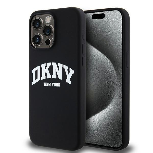 Чехол DKNY Liquid Silicone Arch Logo Hard Black/White (MagSafe) для iPhone 15 Pro Max, чёрный