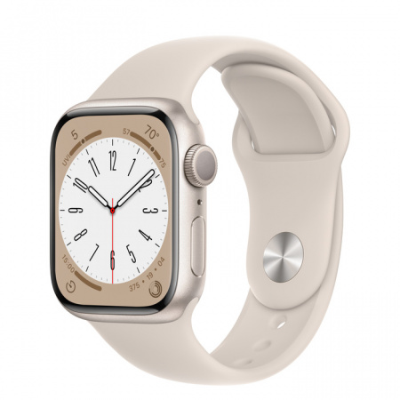 Apple Watch S8, 45 mm, корпус из алюминия цвета «сияющая звезда», спортивный ремешок «сияющая звезда»
