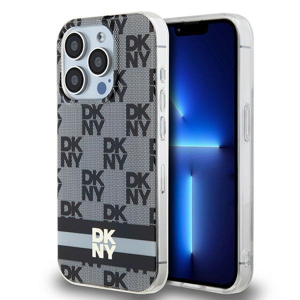 Чехол DKNY PC/TPU Checkered Printed stripes Hard Black (MagSafe) для iPhone 15 Pro Max, чёрный