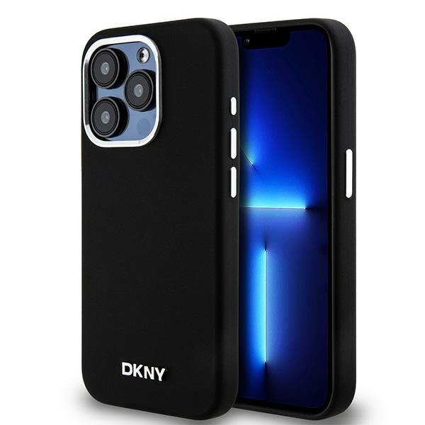 Чехол DKNY Liquid Silicone Metal logo and Camera frame Hard Black (MagSafe) для iPhone 15 Pro, чёрный