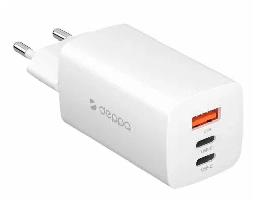 Сетевое зарядное устройство Deppa GaN Wall Charger [USB + 2 USB-C] 65W, White (11443)