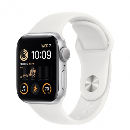 Apple Watch SE 2022 44 мм корпус из алюминия серебристого цвета спортивный ремешок белого цвета