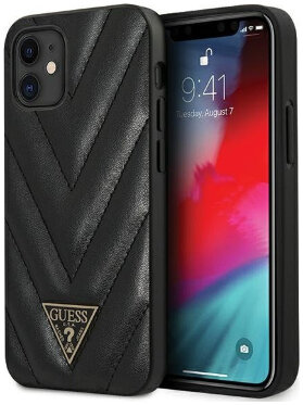 Чехол CG Mobile Guess PU Quilted V Triangle metal logo Hard для iPhone 12 mini, цвет Черный (GUHCP12SPUVQTMLBK)