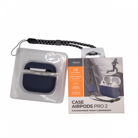 Силиконовый чехол c ремешком Deppa для AirPods Pro 2, Blue (47341)