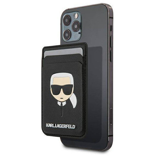 Магнитный картхолдер CG Mobile Karl Lagerfeld Wallet Cardslot Magsafe Saffiano Karl's head, цвет Черный (KLWMSKHSFBK)