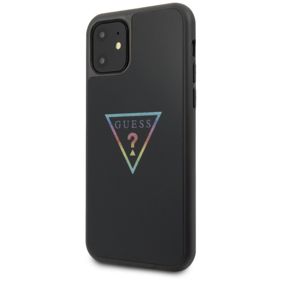 Чехол CG Mobile Guess Iridescent glitter Triangle logo Hard PC/TPU для iPhone 11, цвет Черный/Радужный (GUHCN61TRMLBK)