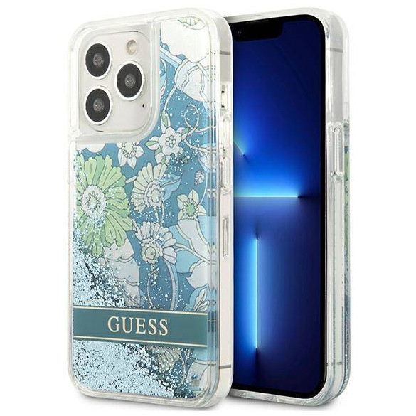 Чехол CG Mobile Guess Liquid Glitter Flower Hard для iPhone 13 Pro, цвет Зеленый (GUHCP13LLFLSN)