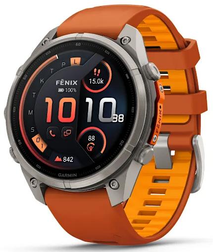 Умные часы Garmin Fenix 9 Pro AMOLED 47мм inReach, титан с оранжевым силиконовым ремешком