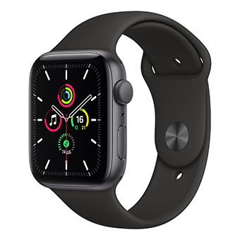 Apple Watch SE (2021), 40 mm, Корпус из алюминия цвета «серый космос», спортивный ремешок чёрного цвета