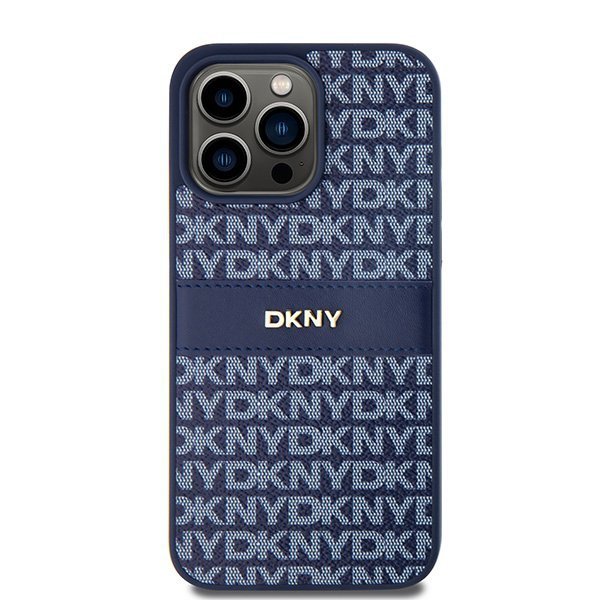 Чехол DKNY PU Repeat texture Tonal stripe Metal logo Hard Blue для iPhone 15 Pro Max, синий