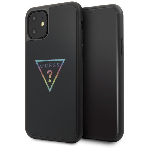 Чехол CG Mobile Guess Iridescent glitter Triangle logo Hard PC/TPU для iPhone 11, цвет Черный/Радужный (GUHCN61TRMLBK)