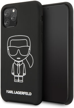 Чехол CG Mobile Karl Lagerfeld Liquid silicone Ikonik outlines Hard для iPhone 11 Pro Max, цвет Черный/Белый (KLHCN65SILFLWBK)