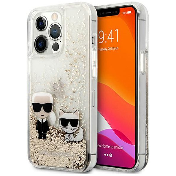 Чехол CG Mobile Karl Lagerfeld Liquid glitter Karl & Choupette Hard для iPhone 13 Pro Max, цвет Золотой (KLHCP13XGKCD)