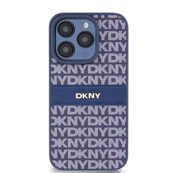 Чехол DKNY PU Repeat texture Tonal stripe Metal logo Hard Blue для iPhone 15 Pro, синий