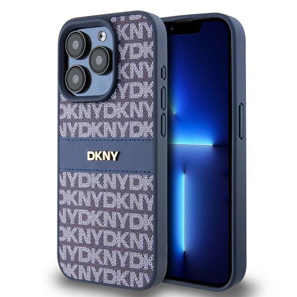 Чехол DKNY PU Repeat texture Tonal stripe Metal logo Hard Blue для iPhone 15 Pro, синий