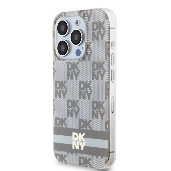 Чехол DKNY PC/TPU Checkered Printed stripes Hard Beige (MagSafe) для iPhone 15 Pro, бежевый