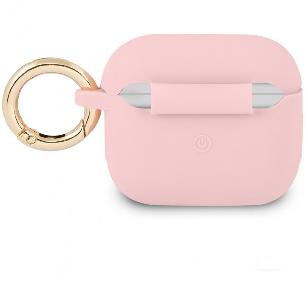Чехол с карабином CG Mobile Guess Silicone with ring Script logo для AirPods 3, цвет Светло-розовый (GUA3SSSI)