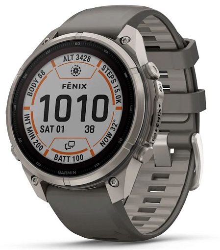 Умные часы Garmin Fenix 9 Pro Solar 47мм inReach Titanium with Pebble Grey Silicone Band