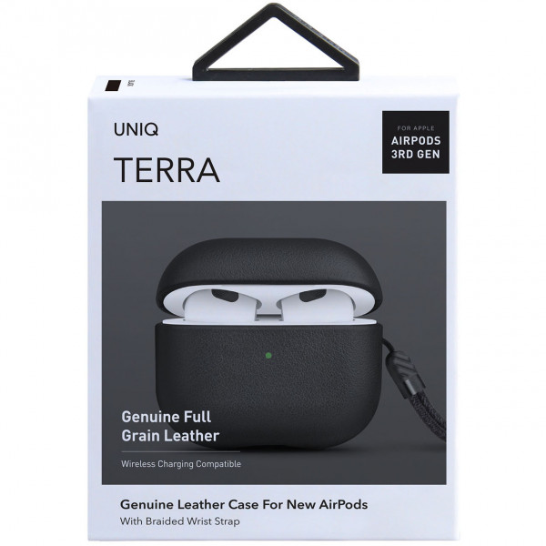Чехол Uniq Terra Genuine Leather with wrist strap для AirPods 3, цвет Черный (AIRPODS(2021)-TERBLK)