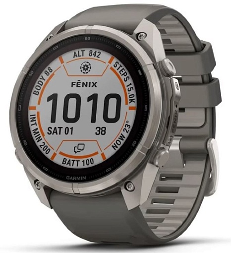 Умные часы Garmin Fenix 9 Pro Solar 51мм inReach Titanium with Pebble Grey Silicone Band