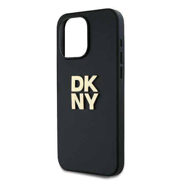Чехол DKNY PU Stack metal logo Hard + Hand strap Black для iPhone 15 Pro Max, чёрный