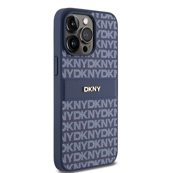 Чехол DKNY PU Repeat texture Tonal stripe Metal logo Hard Blue для iPhone 15 Pro Max, синий