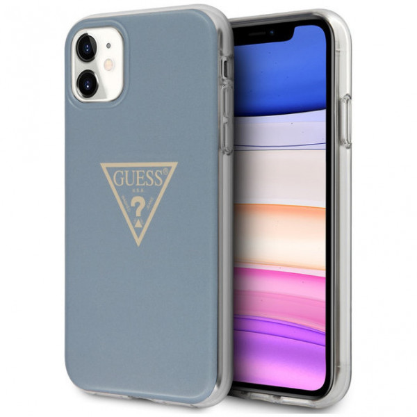 Чехол CG Mobile Guess PC/TPU Metallc effect Triangle logo Hard для iPhone 11, цвет Голубой (GUHCN61PCUMPTLB)