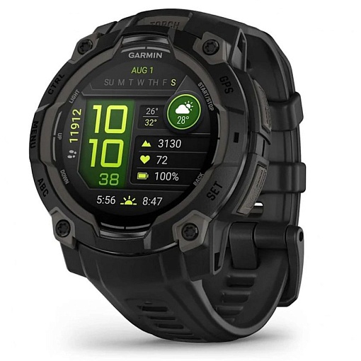 Смарт часы Garmin Instinct 3, 45 мм, Solar, чёрный силиконовый ремешок