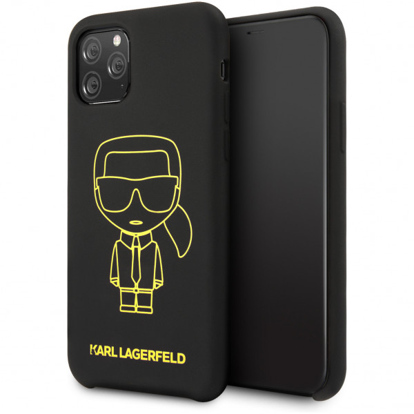 Чехол CG Mobile Karl Lagerfeld Liquid silicone Ikonik outlines Hard для iPhone 11 Pro, цвет Черный/Желтый (KLHCN58SILFLYBK)