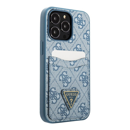 Чехол CG Mobile Guess PU 4G Double cardslot Metal triangle logo Hard для iPhone 13 Pro, цвет голубой (GUHCP13LP4TPB)