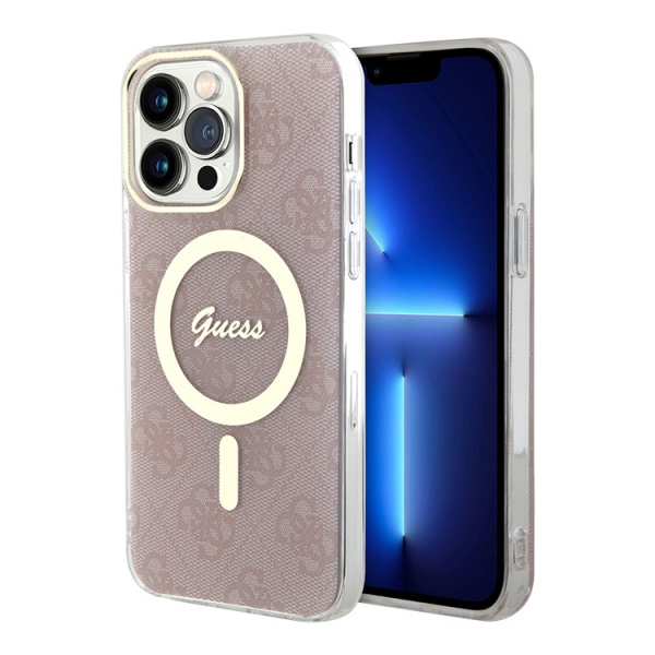 Чехол Guess PC/TPU 4G Hard Pink/Gold (MagSafe) для iPhone 15 Pro Max