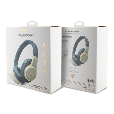 Беспроводные наушники Guess Bluetooth Headphones Sound PU 4G Script Metal Logo Blue, голубой