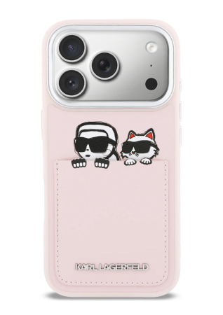 Чехол Lagerfeld PU Smooth Sketch Karl&Choup Metal Cam with Cardslot Hard Pink для iPhone 17 Pro