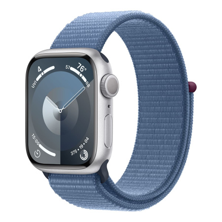 Apple Watch Series 9, 41 мм корпус из алюминия цвета «Silver», ремешок Sport Loop «Winter Blue»