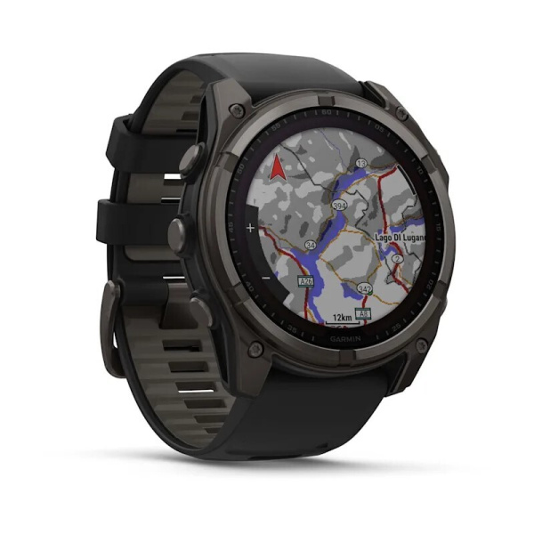 Смарт часы Garmin Fenix 8, 51 мм, Solar, Sapphire Carbon Gray DLC Titanium with Black/Pebble Gray Silicone