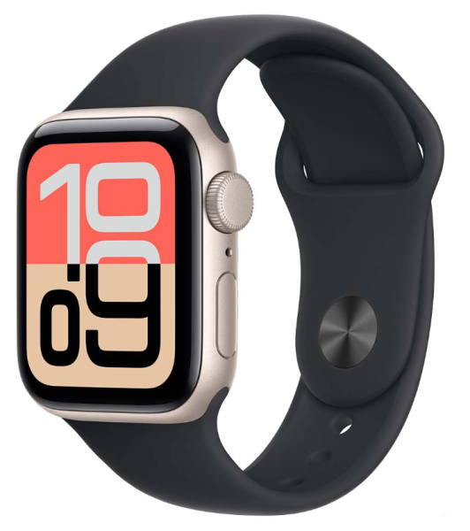 Apple Watch SE 3 (2025), 40 мм корпус из алюминия цвета «Starlight», ремешок Sport Band цвета «Midnight»